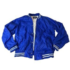 Vintage Sz Small Trax Bomber Windbreaker Jacket Blue Baseball Football